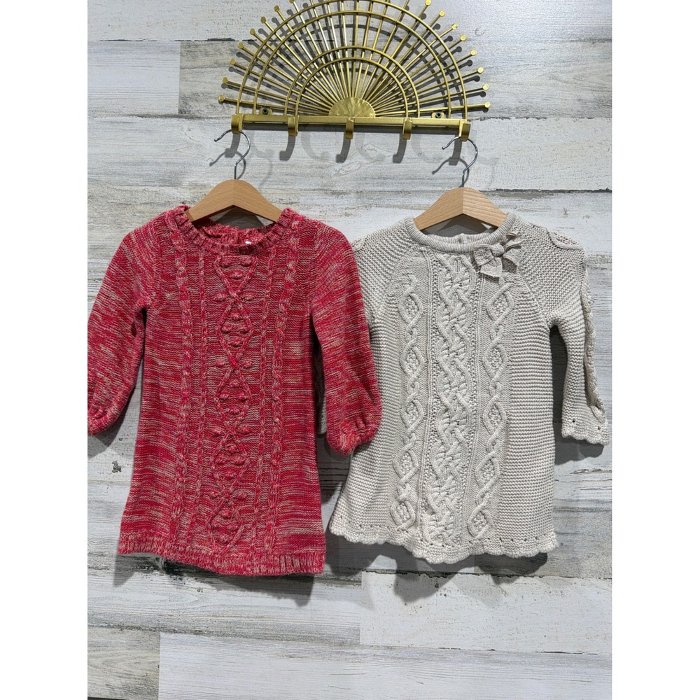 Old Navy Cupcakes and Cashmere Sweater Dress Bundle Girls 12M Red Tan Cable Knit